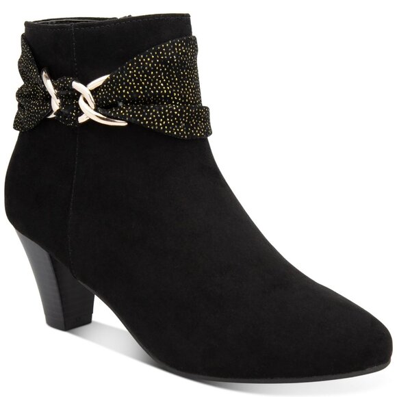 KAREN SCOTT Casee Booties, Almond Toe, Black, Accents, Chain, (5.5,6.5,7), NWT** - Picture 1 of 4